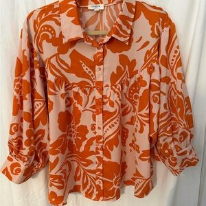 Umgee Orange and Cream Floral Blouse